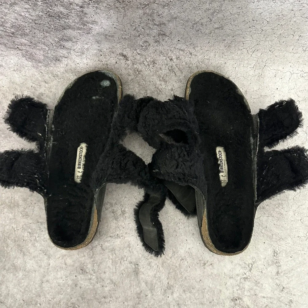 Birkenstock Arizona Big Buckle Sandals Womens 39 US 8 Black Shearling Leather